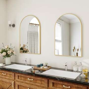 BEAUTYPEAK 16"x24" Arch Bathroom Mirror, Wall Mounted Vanity Metal Frame Mirror for Bedroom, Entryway, Living Room, Gold