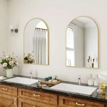 BEAUTYPEAK 16"x24" Arch Bathroom Mirror, Wall Mounted Vanity Metal Frame Mirror for Bedroom, Entryway, Living Room, Gold