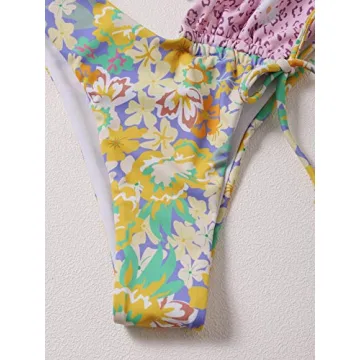 Stylish SOLY HUX Floral Print Tie Front Bikini Suit