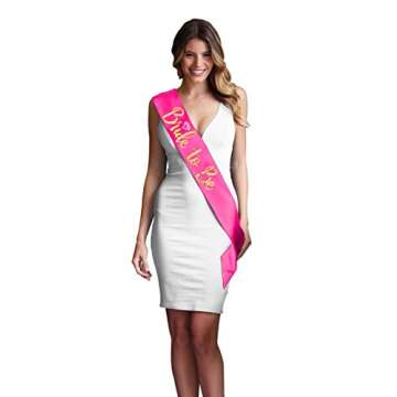 Hot Pink Bachelorette Party Decorations - Metallic Gold Diamond Bride To Be Premium Satin Sash - Bridal Shower Supplies - Magenta(GLD DmndB2B)