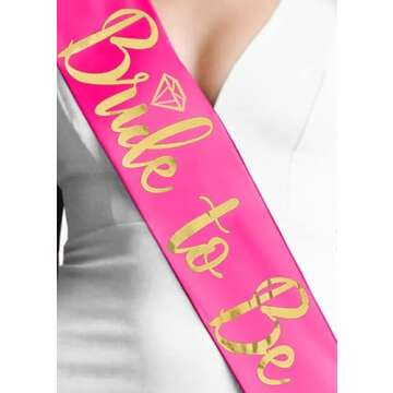 Hot Pink Bachelorette Party Decorations - Metallic Gold Diamond Bride To Be Premium Satin Sash - Bridal Shower Supplies - Magenta(GLD DmndB2B)