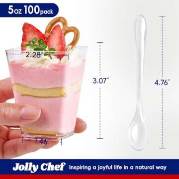 JOLLY CHEF 100 Pack 5 oz Plastic Dessert Cups with Lids and Spoons, Clear Appetizer Cups for Parties...