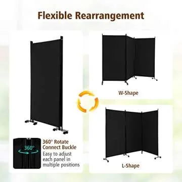 GOFLAME 3 Panel Folding Room Divider, 6FT Rolling Privacy Screen with Lockable Wheels, Portable Room Partition Screen, Freestanding Wall Divider and Separator for Home Office, Black