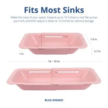 BLUE GINKGO Sink Colander Baskets - (Pack of 2) Wash Vegetables and Fruits, Drain Cooked Pasta and Dry Dishes - Extendable - New Home Kitchen Essentials (2 Pink)