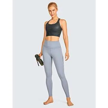 CRZ YOGA Women's Longline Matte Faux Leather Sports Bras - Strappy Wirefree Padded Medium Impact Workout Crop Tank Top Faux Leather Coast Gray Medium