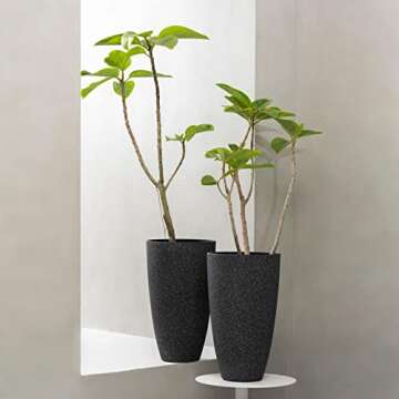 LA Jolie Muse Black Tall Planters Set of 2,20 Inch Tall Outdoor Planters with Shelves Insert,Large Planter Pots with Drainage Holes for Front Proch
