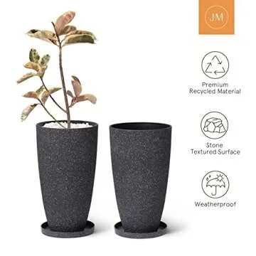 LA Jolie Muse Black Tall Planters Set of 2,20 Inch Tall Outdoor Planters with Shelves Insert,Large Planter Pots with Drainage Holes for Front Proch