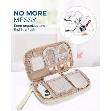 BAGSMART Cord Organizer Travel Cable Organizer Bag Tech Electronic Organizer Travel Case, Travel Essentials for Charger, Cable, Phone, Flash drive, Single Layer - Beige