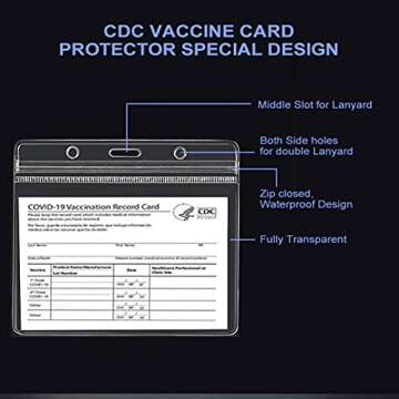 5 Pack Vaccination Card Protector 4 X 3(4.25 X 3.5) Inches, Transparent CDC Vaccine Card Protector Waterproof Resealable Zip(Covid Vaccination Card Holder), Immunization Record Vaccine Card Holder