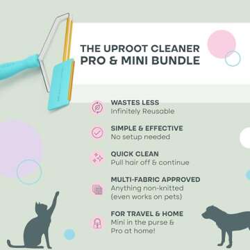 Uproot Cleaner Pro Pet Hair Remover & Mini - Dog Hair Remover Multi Fabric Edge & Carpet Scraper - Cat Hair Remover for Couch, Pet Towers & Car Detailing - The Hairy-Situation Survival Kit!