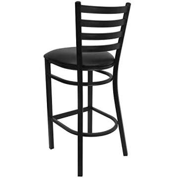 Flash Furniture Hercules Series Ladder Back Metal Restaurant Barstool, Modern Upholstered Armless Bar Height Chair for Restaurants and Kitchens, Black