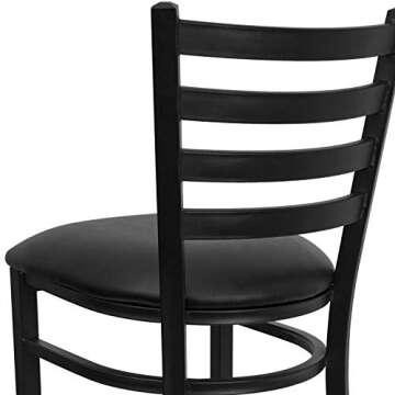 Flash Furniture Hercules Series Ladder Back Metal Restaurant Barstool, Modern Upholstered Armless Bar Height Chair for Restaurants and Kitchens, Black