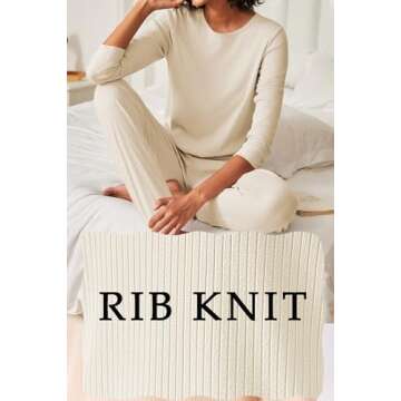 Ekouaer Womens Ribbed Knit Pajama Sets 2 Piece Jogger Pjs Long Sleeve Sleepwear Round Neck Soft Loun...