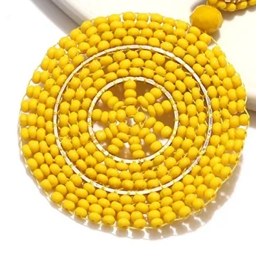 CEALXHENY Beaded Drop Earrings for Women Handmade Colorful Bead Earrings Bohemia Hoop Dangle Earrings (B Yellow)