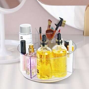 Flytreal Pencil Holder for Desk, 360-Degree Rotating Pen Marker Crayon Organizer, Spinning Acrylic Desk Pen Organizer Storage, 5 Slots Large Capcaity Caddy for Home Office School Kids Art Supplies