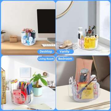 Flytreal Pencil Holder for Desk, 360-Degree Rotating Pen Marker Crayon Organizer, Spinning Acrylic Desk Pen Organizer Storage, 5 Slots Large Capcaity Caddy for Home Office School Kids Art Supplies