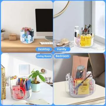 Flytreal Pencil Holder for Desk, 360-Degree Rotating Pen Marker Crayon Organizer, Spinning Acrylic Desk Pen Organizer Storage, 5 Slots Large Capcaity Caddy for Home Office School Kids Art Supplies