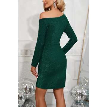 Kate Kasin Sparkly One Shoulder Bodycon Dress Green