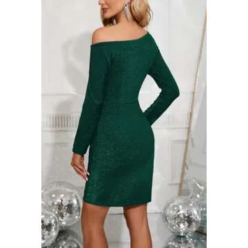 Kate Kasin Sparkly One Shoulder Bodycon Dress Green