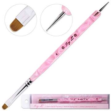 Ivy L Premium 2 Way French Gel Acrylic Nail Art Kolinsky Brush with Dotting Tool for Professional Manicure Cuticle Clean up Nail Art Design (Size # 6, Pink Marble)