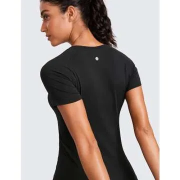 CRZ YOGA Seamless Workout Tops for Women Short Sleeve Athletic Tees Breathable Gym Running Yoga Shirts Black Small