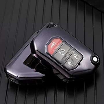 TANDRIVE Key Fob Cover For 2018-2024 Jeep Wrangler Gladiator JL JLU Sahara Rubicon The Sport JT Overland Sport S(2 3 4-Buttons, Black)