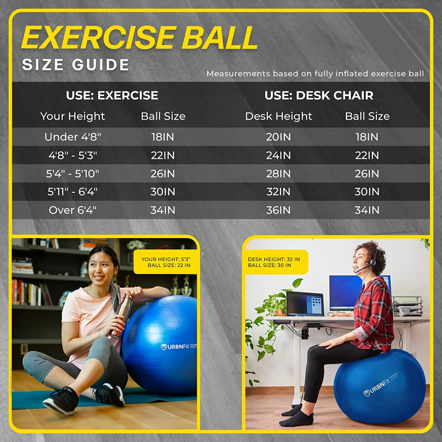 URBNFit Exercise & Yoga Ball for Home or Office