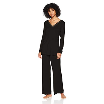 Natori Women's Feathers Knit Long Sleeve PJ in Black
