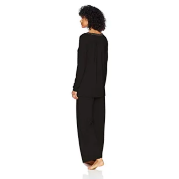 Natori Women's Feathers Knit Long Sleeve PJ in Black
