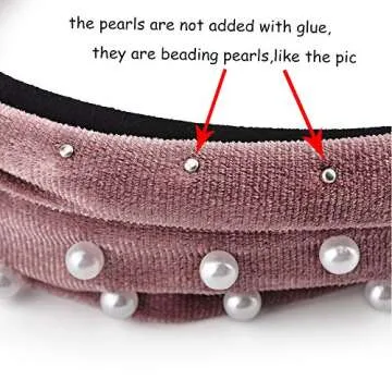3 Pack Velvet Wide Headbands Knot Turban Headband Vintage Hairband with Faux Pearl Elastic Hair Hoops Fashion Hair Accessories for Women and Girls