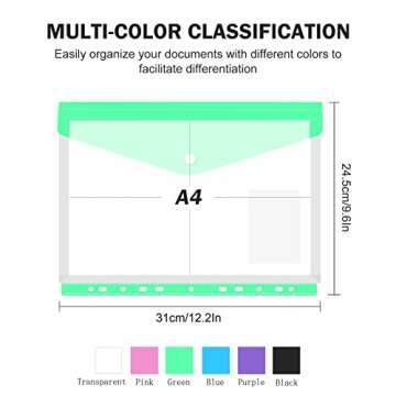 INTLBIZUYEE 12 Packs Expandable Binder Pocket 11 Holes for Ring Binder Folder with Snap Button & Lable Envelope File Pouch Clear Document Organizer Dividers A4 for Document Stationery Storage