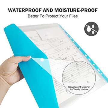 INTLBIZUYEE 12 Packs Expandable Binder Pocket 11 Holes for Ring Binder Folder with Snap Button & Lable Envelope File Pouch Clear Document Organizer Dividers A4 for Document Stationery Storage