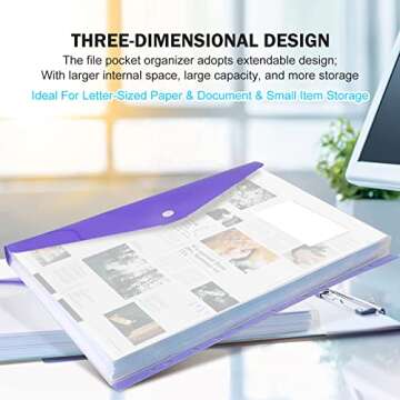 INTLBIZUYEE 12 Packs Expandable Binder Pocket 11 Holes for Ring Binder Folder with Snap Button & Lable Envelope File Pouch Clear Document Organizer Dividers A4 for Document Stationery Storage