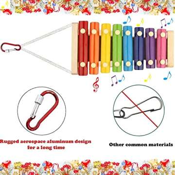 Viowey 2PCS Chicken Xylophone Toys, Chicken Mirror Toy with Bell, Chicken Pecking Toy, Suspensible Wood Xylophone Toy with 8 Metal Keys for Chicken Bird Parrot