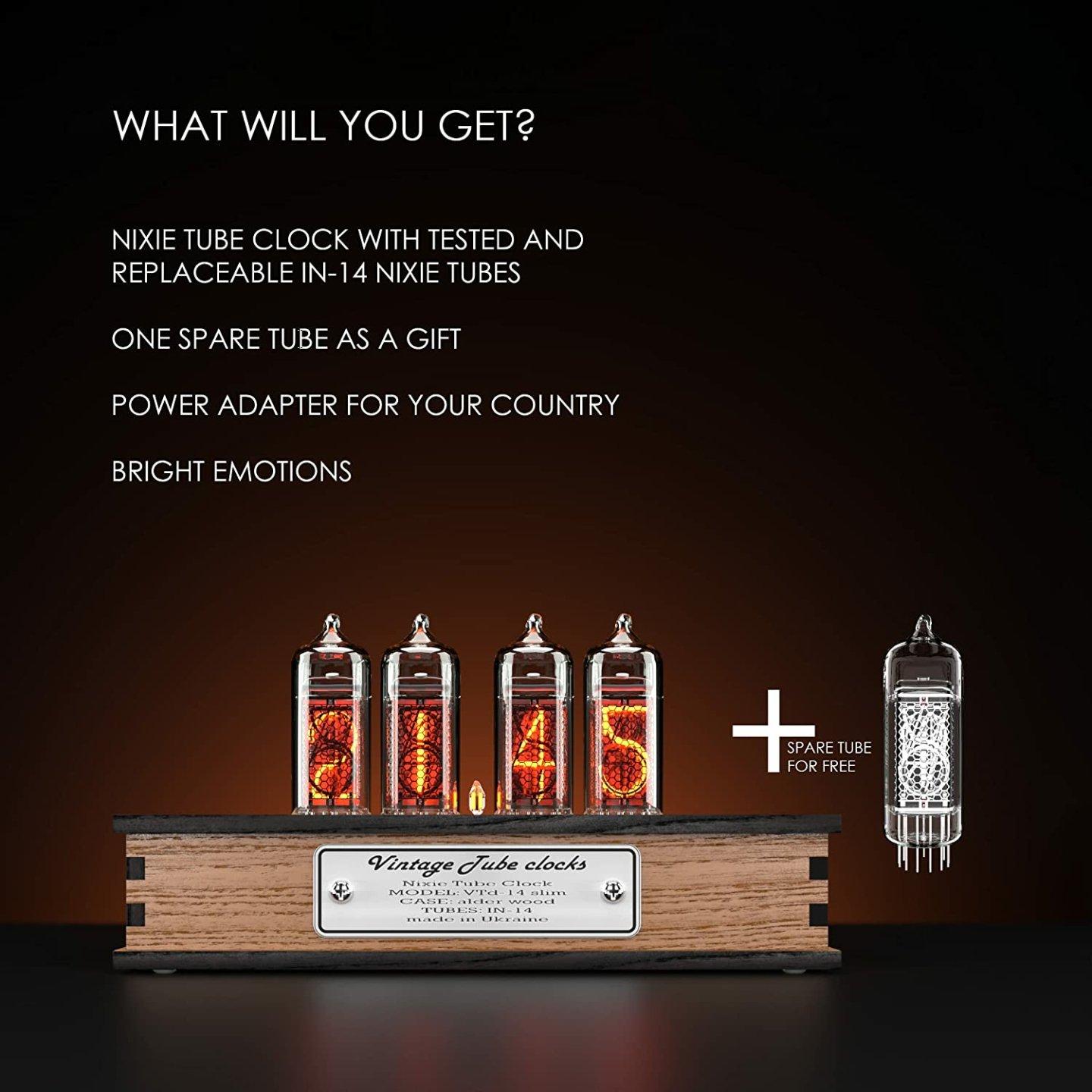 Nixie Tube Clock with Motion Sensor & Spare IN-14 Tube