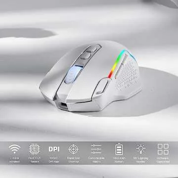 Redragon M810 Pro Wireless Gaming Mouse, 10000 DPI Wired/Wireless Mouse w/Rapid Fire Key, 8 Macro Buttons, 45-Hour Power Capacity and RGB Backlit for PC/Mac/Laptop