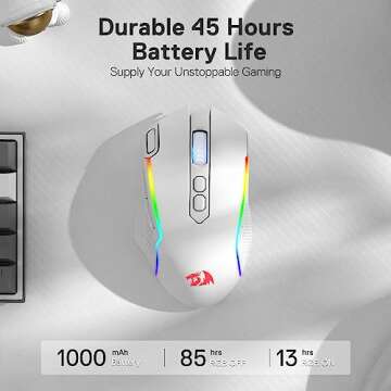 Redragon M810 Pro Wireless Gaming Mouse, 10000 DPI Wired/Wireless Mouse w/Rapid Fire Key, 8 Macro Buttons, 45-Hour Power Capacity and RGB Backlit for PC/Mac/Laptop