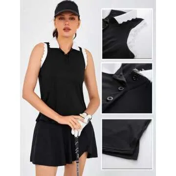 Womens Sleeveless Golf Shirt Quick Dry Tennis T-Shirts Lightweight V-Neck Tank Polo Button Collared ...