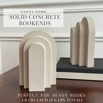OAKOA Concrete Heavy Book Ends for Stylish Organization