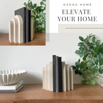 OAKOA Concrete Heavy Book Ends for Stylish Organization