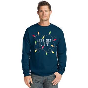 Hanes Men's Ugly Christmas Sweatshirt,Let's Get Lit/Navy,Medium