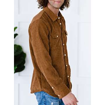 JMIERR Men's Tan Corduroy Button-Down Shirts Casual Long Sleeve Fall Fashion 2023 Shacket Jacket wit...