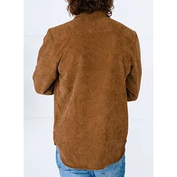 JMIERR Men's Tan Corduroy Button-Down Shirts Casual Long Sleeve Fall Fashion 2023 Shacket Jacket with Flap Pocket for Men Slim Fit, S, A1 Brown