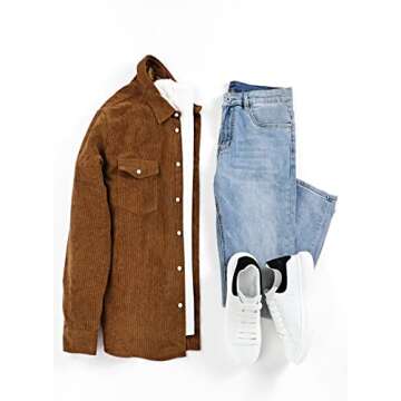 JMIERR Men's Tan Corduroy Button-Down Shirts Casual Long Sleeve Fall Fashion 2023 Shacket Jacket with Flap Pocket for Men Slim Fit, S, A1 Brown