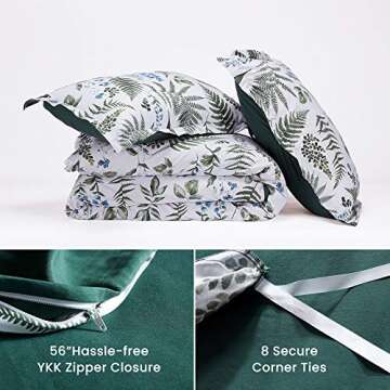 SLEEP ZONE Bedding Duvet Cover Sets Printed Pattern Tropical Plants 120gsm Ultra Soft Zipper Closure Corner Ties, Green, King (104 x 90 inch | 2 Pillow Shams)