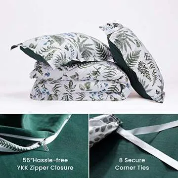 SLEEP ZONE Bedding Duvet Cover Sets Printed Pattern Tropical Plants 120gsm Ultra Soft Zipper Closure Corner Ties, Green, King (104 x 90 inch | 2 Pillow Shams)