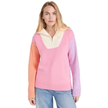 English Factory Women's Stylish Colorblock Zip Pullover Sweater, Multi, Small