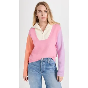 Colorblock Zip Pullover Sweater for Women