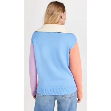 Colorblock Zip Pullover Sweater for Women