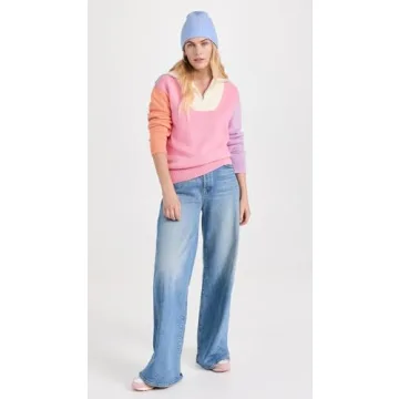 Colorblock Zip Pullover Sweater for Women